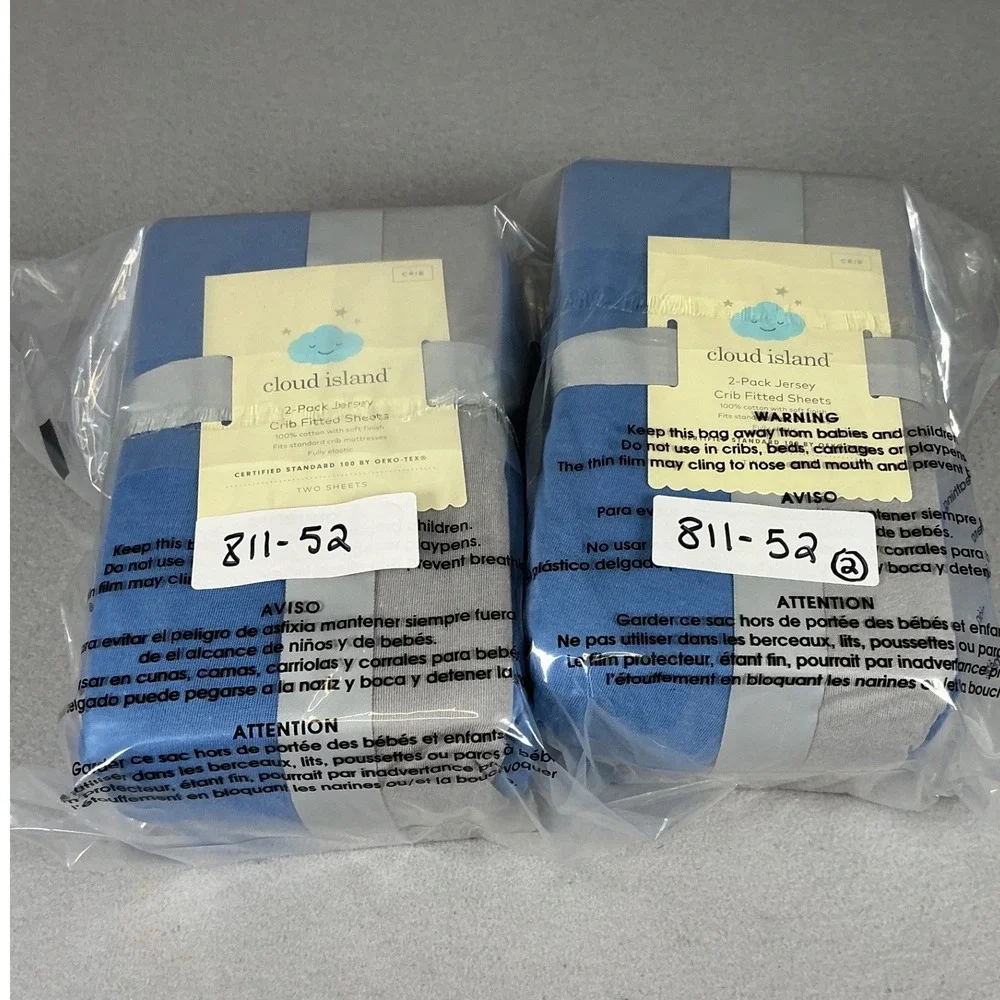 Cloud Island 2 Pack Jersey Crib Fitted Sheets Blue Gray 100% Cotton 28x52